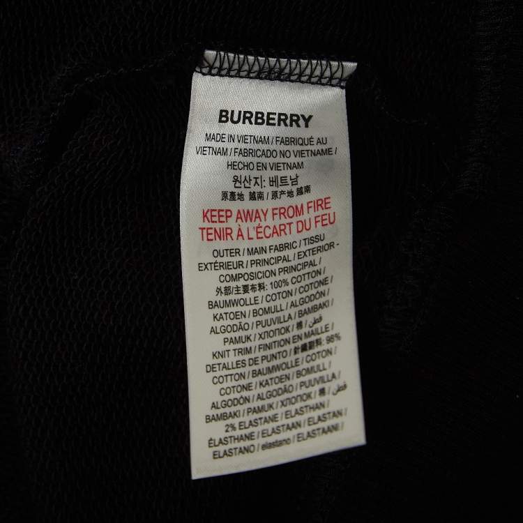 Pre Owned Burberry Black Logo Print Cotton Knit Hoodie XS