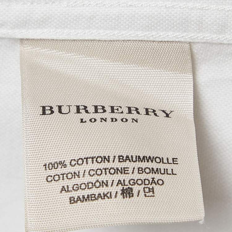 Pre Owned Burberry London White Logo Embroidered Cotton Short Sleeve Shirt M