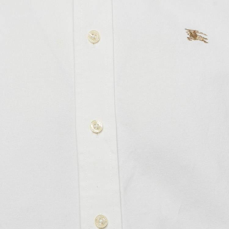 Pre Owned Burberry London White Logo Embroidered Cotton Short Sleeve Shirt M