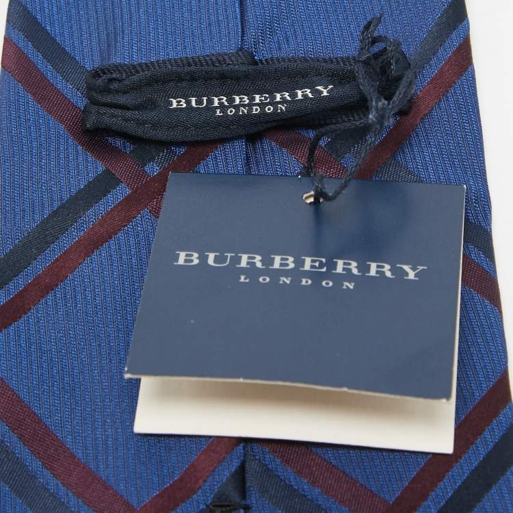 Pre Owned Burberry Blue Check Woven Jacquard Traditional Tie 