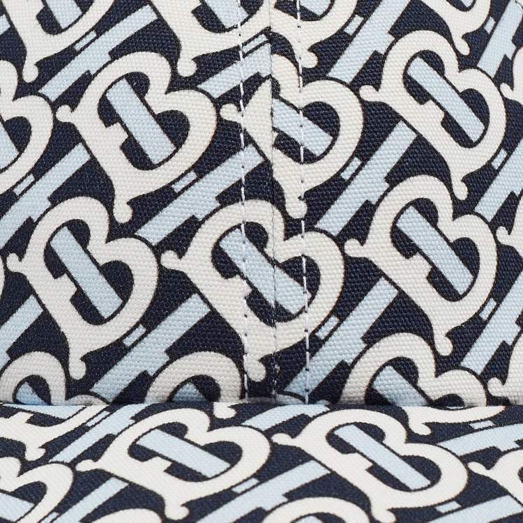 Pre Owned Burberry White/Blue TB Monogram Cotton Baseball Cap L