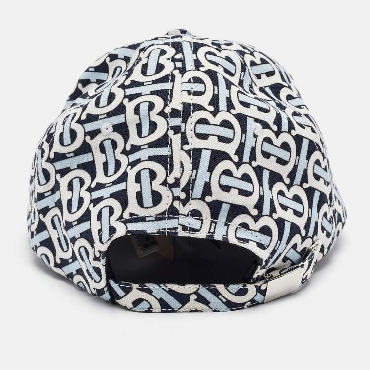 Pre Owned Burberry White/Blue TB Monogram Cotton Baseball Cap L