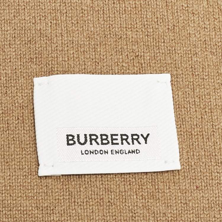 Pre Owned Burberry Brown Logo Embroidered Cashmere Knit Ghost Crest Scarf 