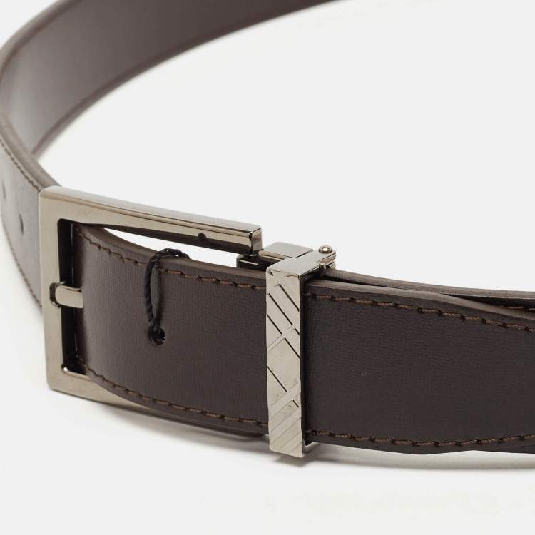 Pre Owned Burberry Brown Leather Buckle Belt 100 CM