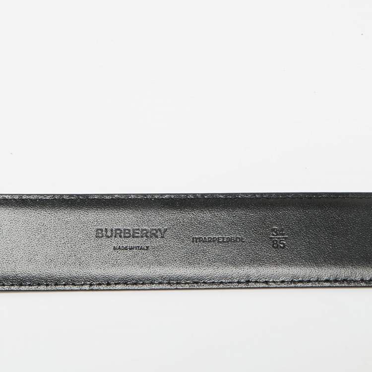 Pre Owned Burberry Black Leather Gray Buckle Belt 85CM