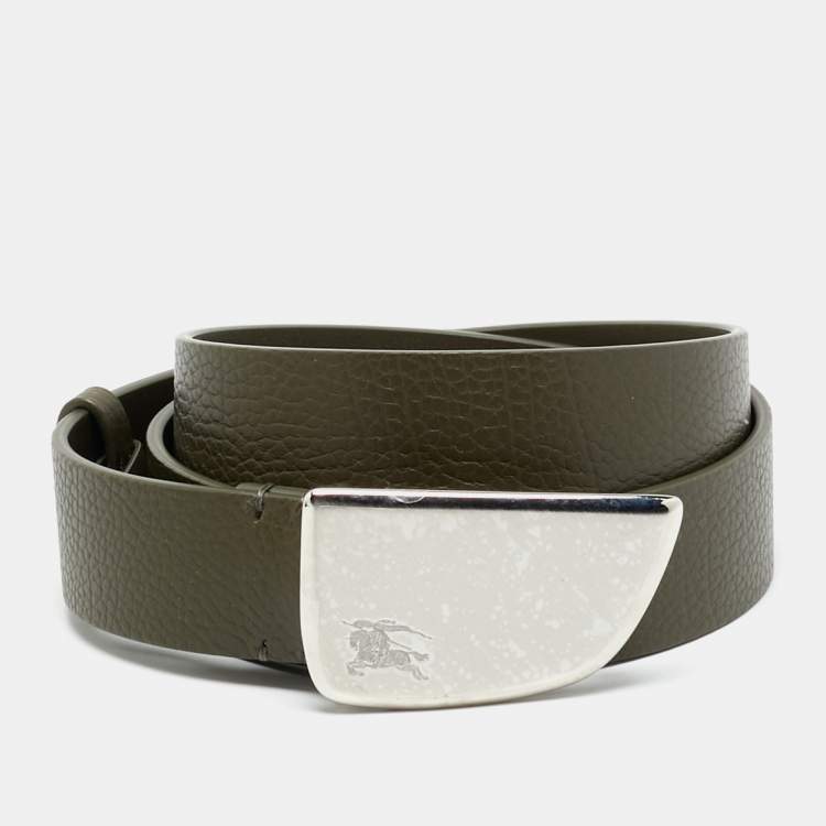 مملوكة مسبقًا Burberry Shield 95 CM Buckle Belt Dark Khaki Leather