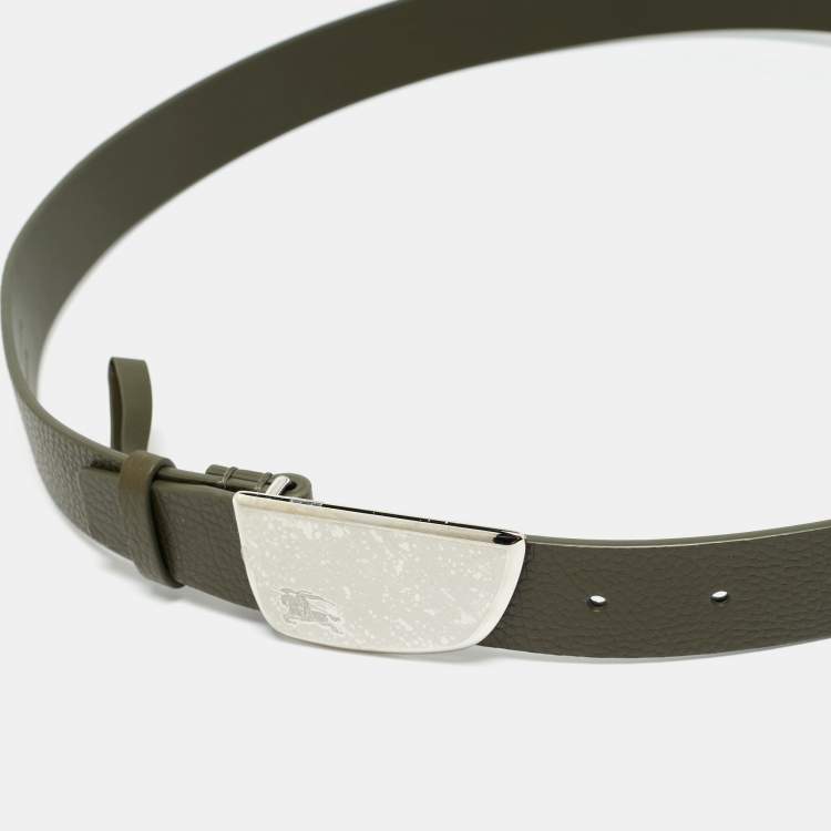 مملوكة مسبقًا Burberry Shield 95 CM Buckle Belt Dark Khaki Leather