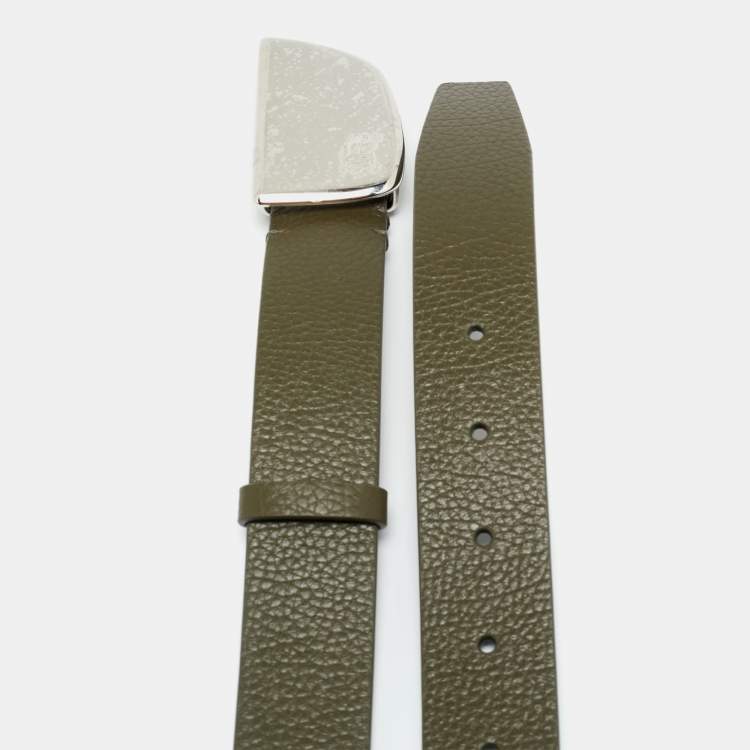 مملوكة مسبقًا Burberry Shield 95 CM Buckle Belt Dark Khaki Leather