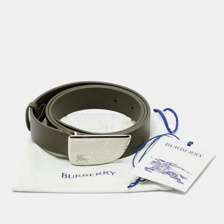 مملوكة مسبقًا Burberry Shield 95 CM Buckle Belt Dark Khaki Leather