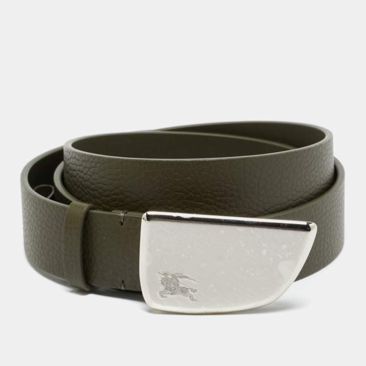Pre Owned Burberry Shield 95 CM Buckle Belt Dark Khaki Leather