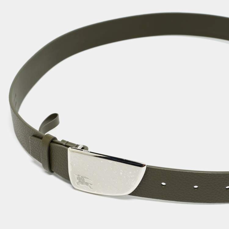 Pre Owned Burberry Shield 95 CM Buckle Belt Dark Khaki Leather