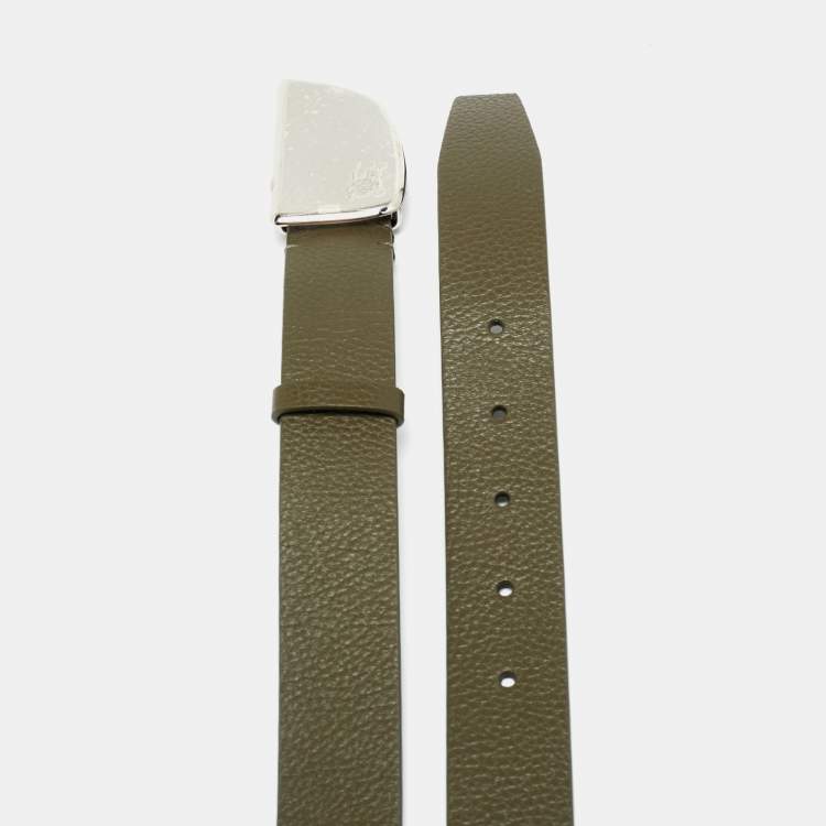 Pre Owned Burberry Shield 95 CM Buckle Belt Dark Khaki Leather