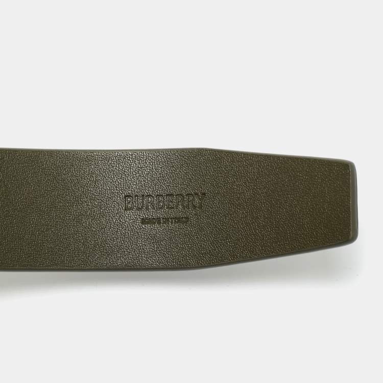 Pre Owned Burberry Shield 95 CM Buckle Belt Dark Khaki Leather