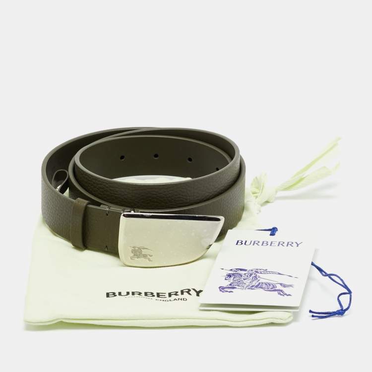 Pre Owned Burberry Shield 95 CM Buckle Belt Dark Khaki Leather