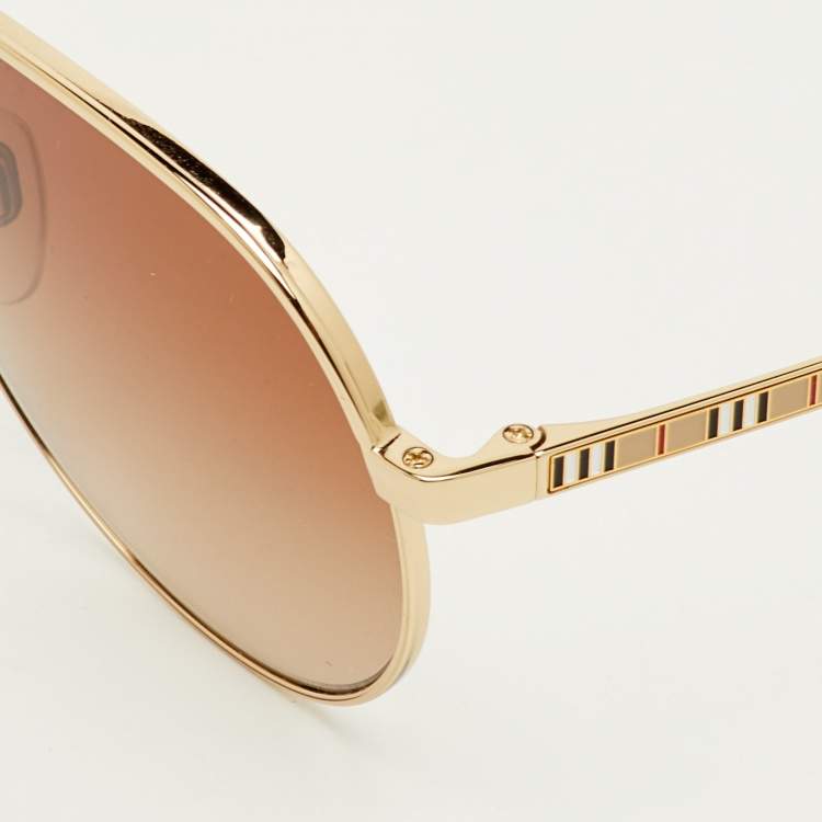 Pre Owned Burberry Brown/Gold Tone Gradient B 3122 Aviator Sunglasses