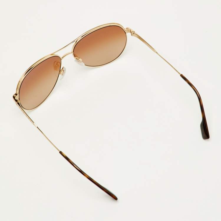 Pre Owned Burberry Brown/Gold Tone Gradient B 3122 Aviator Sunglasses