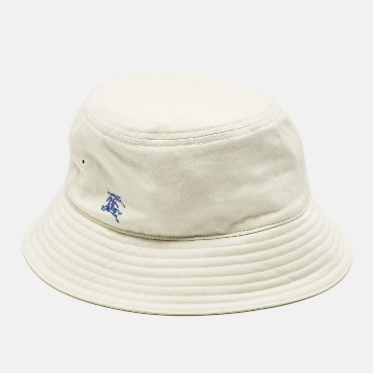 Pre Owned Burberry Ivory EKD Sketch Cotton Bucket Hat L/59