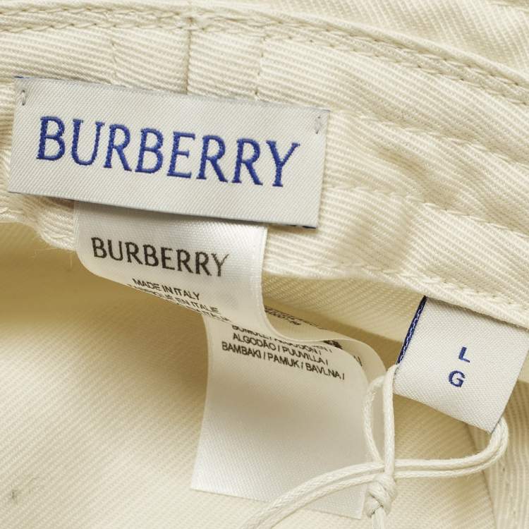 Pre Owned Burberry Ivory EKD Sketch Cotton Bucket Hat L/59