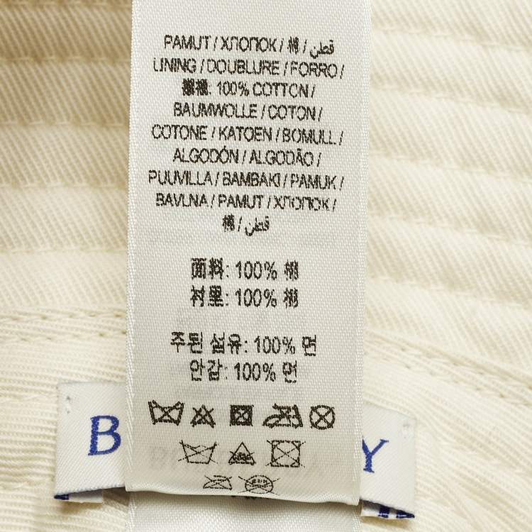 Pre Owned Burberry Ivory EKD Sketch Cotton Bucket Hat L/59