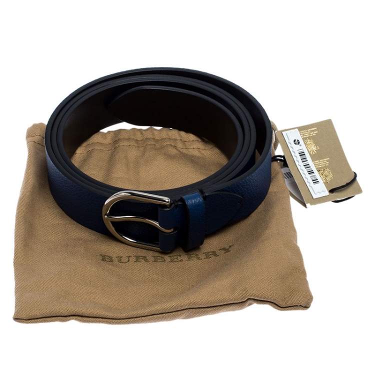 Pre Owned Burberry Blue Leather Alex Buckle Belt 100CM