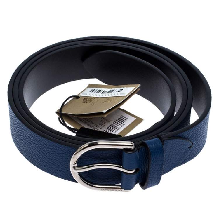 Pre Owned Burberry Blue Leather Alex Buckle Belt 100CM