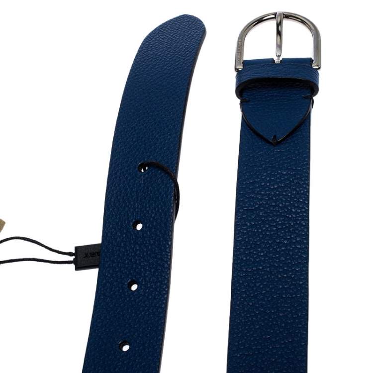 Pre Owned Burberry Blue Leather Alex Buckle Belt 100CM