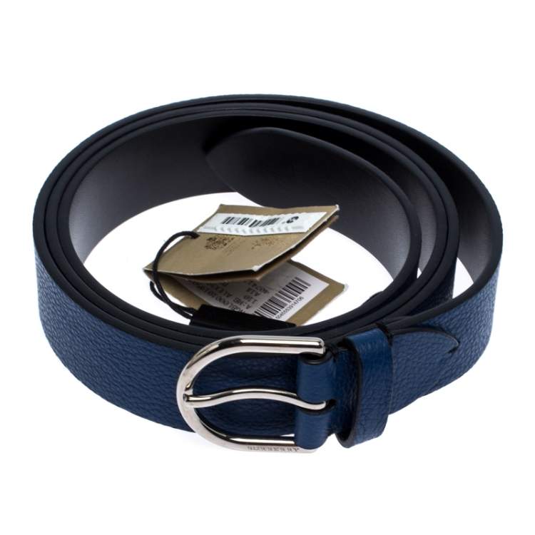 Pre Owned Burberry Blue Leather Alex Buckle Belt 95CM