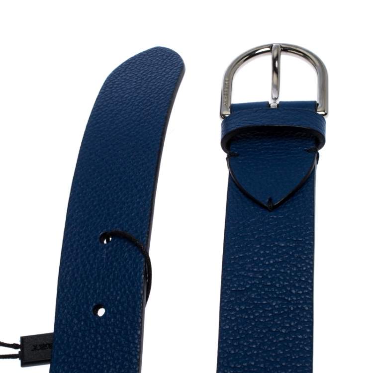 Pre Owned Burberry Blue Leather Alex Buckle Belt 95CM