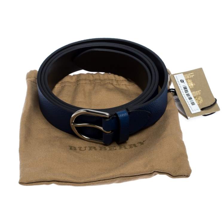 Pre Owned Burberry Blue Leather Alex Buckle Belt 95CM