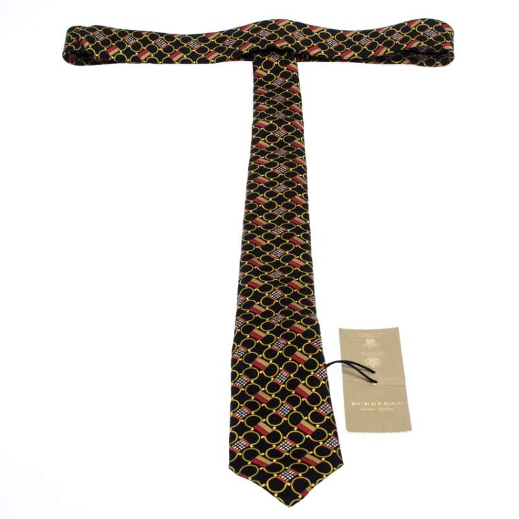 Pre Owned Burberry Black Archive Scarf Print Narrow Silk Tie