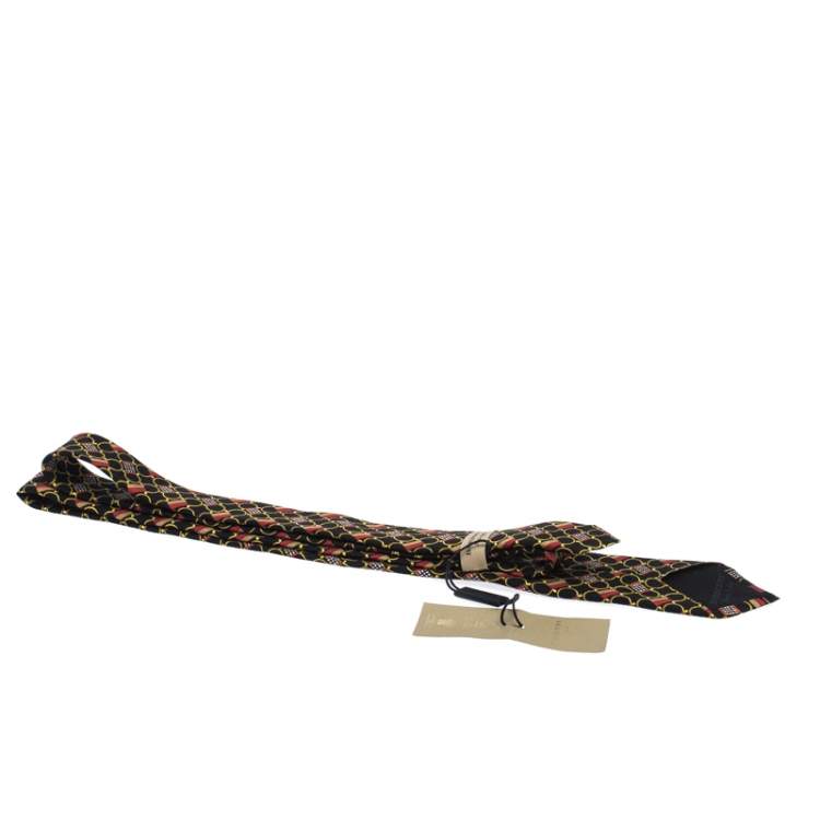 Pre Owned Burberry Black Archive Scarf Print Narrow Silk Tie