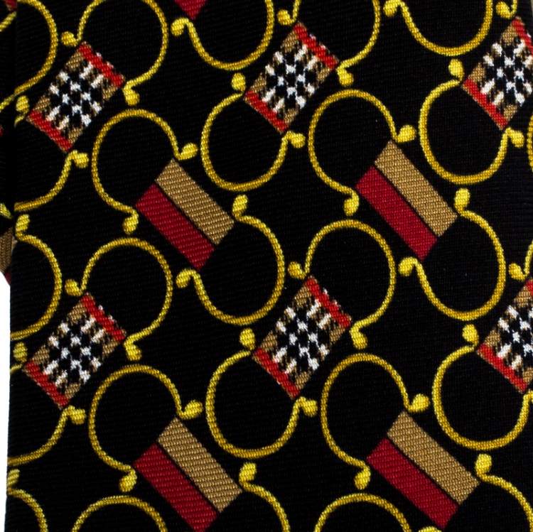 Pre Owned Burberry Black Archive Scarf Print Narrow Silk Tie