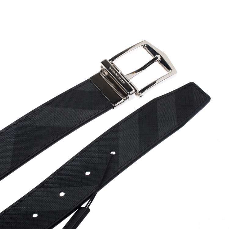 Pre Owned Burberry Grey Smoked Check Coated Canvas and Leather James Reversible Belt 85CM