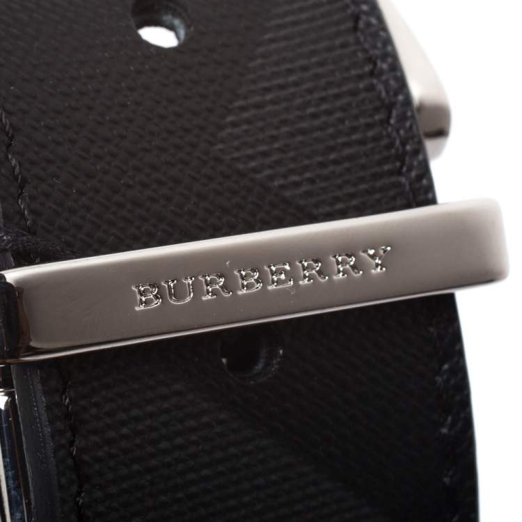 Pre Owned Burberry Grey Smoked Check Coated Canvas and Leather James Reversible Belt 85CM