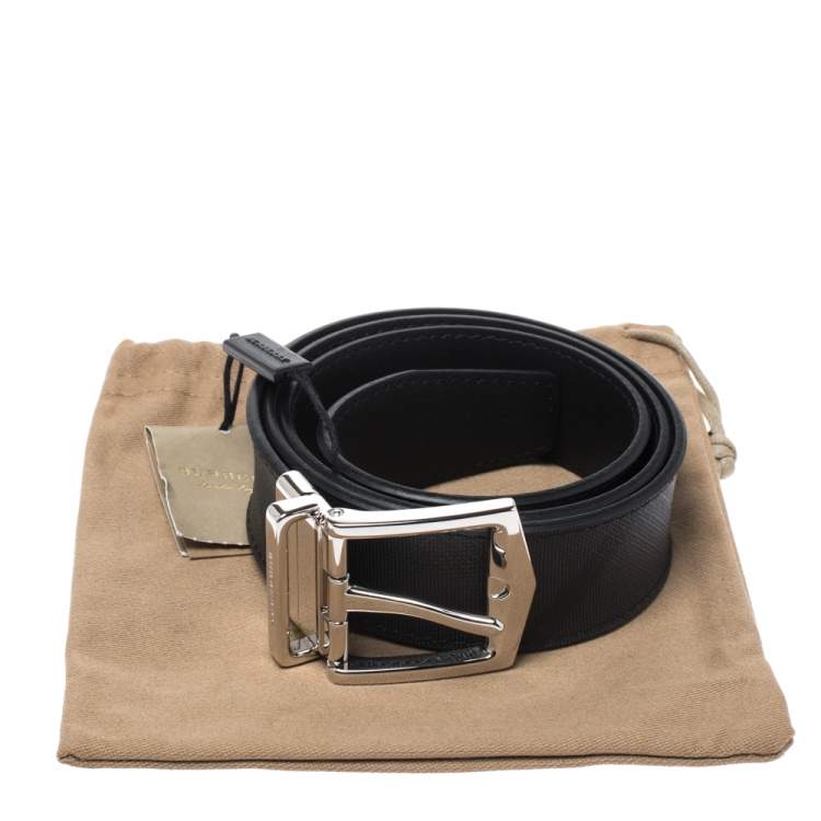 Pre Owned Burberry Grey Smoked Check Coated Canvas and Leather James Reversible Belt 85CM