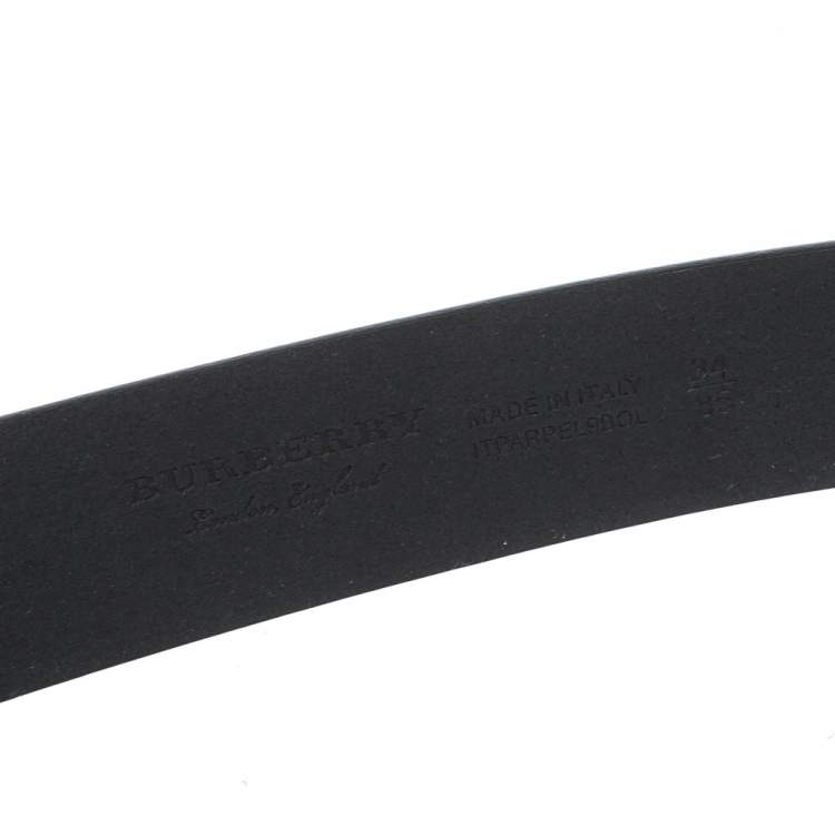 Pre Owned Burberry Black Leather Alex Buckle Belt 85CM