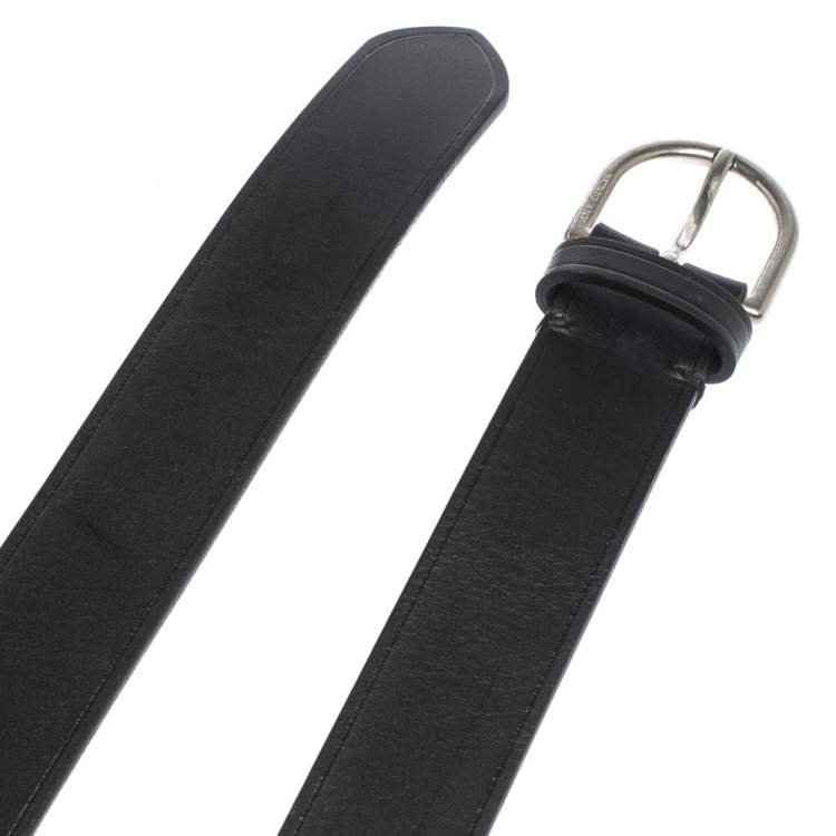 Pre Owned Burberry Black Leather Alex Buckle Belt 85CM