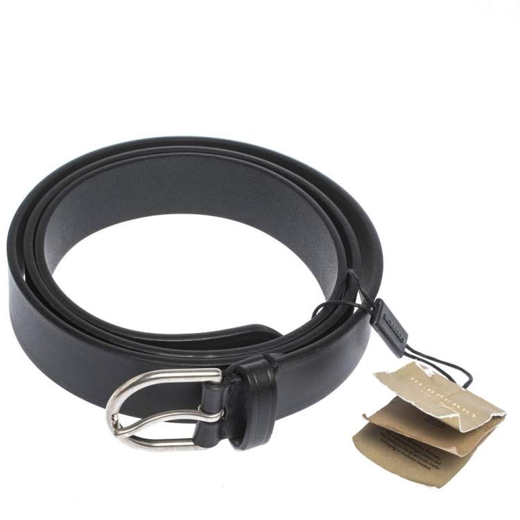 Pre Owned Burberry Black Leather Alex Buckle Belt 85CM