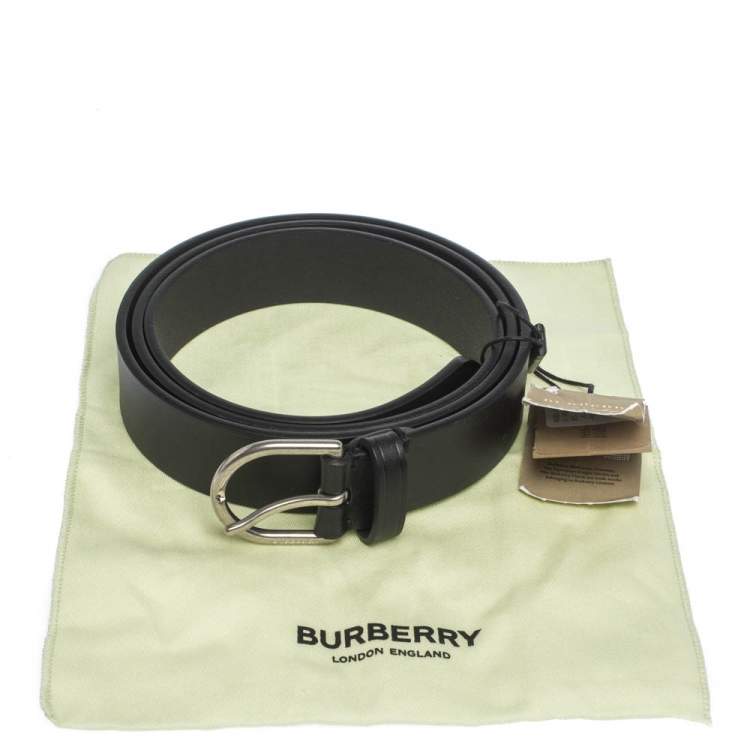 Pre Owned Burberry Black Leather Alex Buckle Belt 85CM