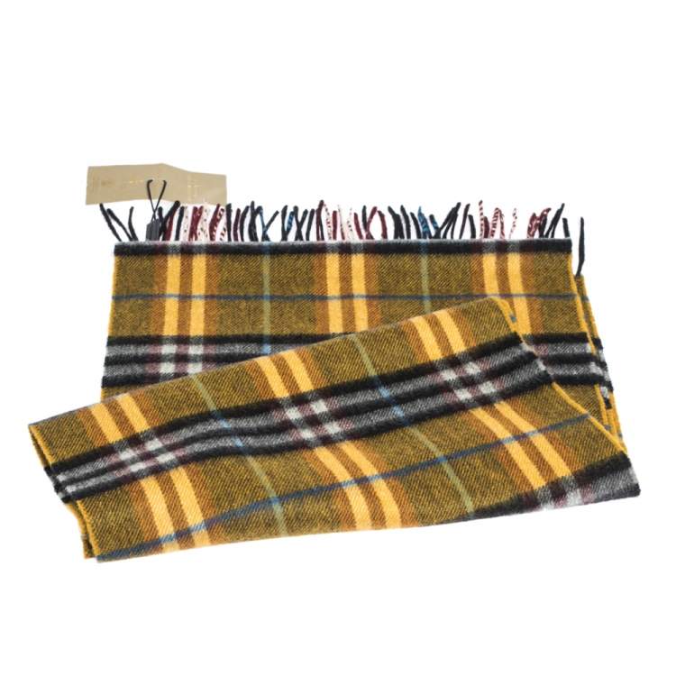 Pre Owned Burberry Amber Yellow Castleford Check Cashmere Scarf