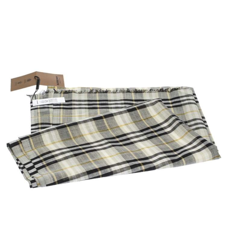Pre Owned Burberry Sage Green Vintage Check Lightweight Wool & Silk Blend Scarf