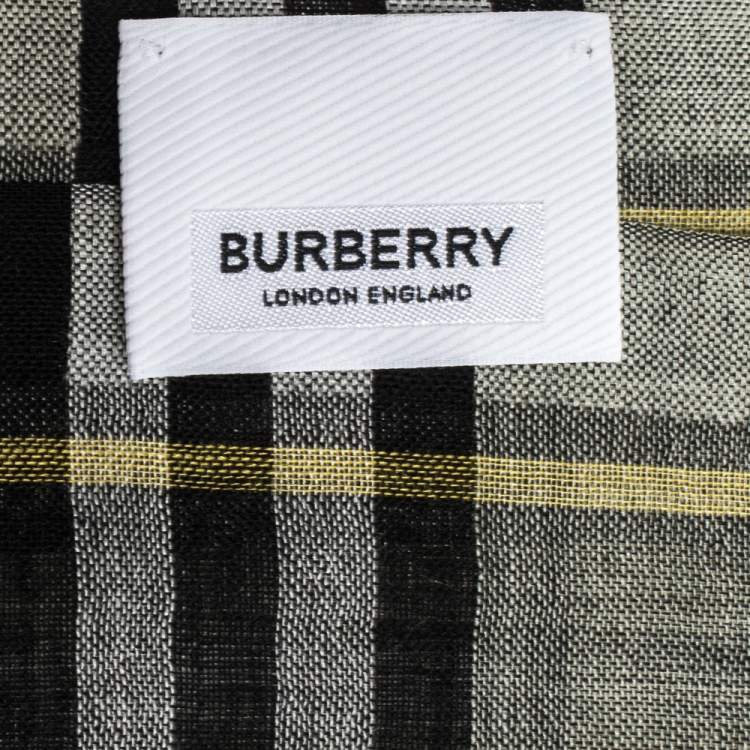Pre Owned Burberry Sage Green Vintage Check Lightweight Wool & Silk Blend Scarf