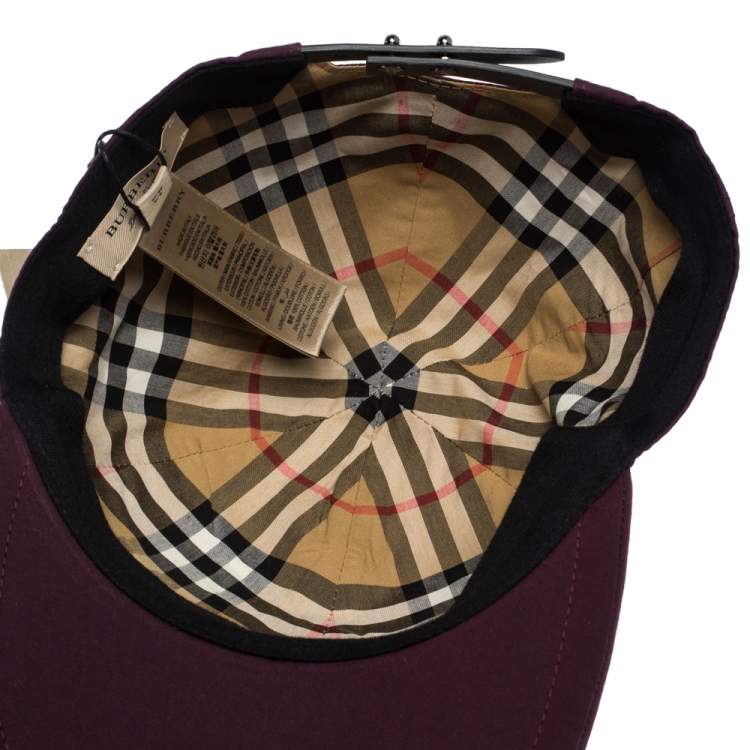 Pre Owned Burberry Burgundy Cotton Boysenberry Crest Cap M/L