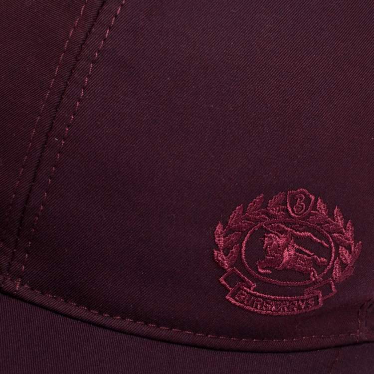 Pre Owned Burberry Burgundy Cotton Boysenberry Crest Cap M/L