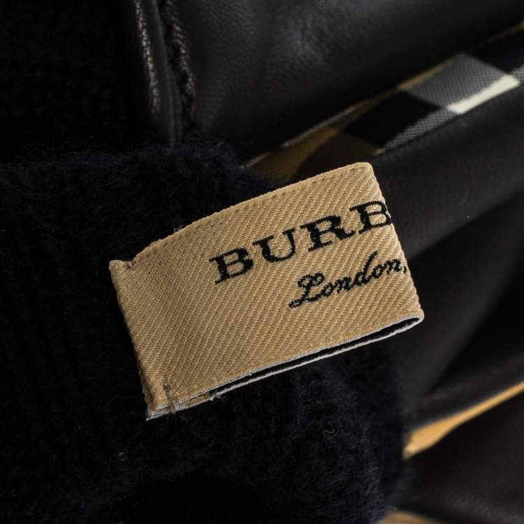 Pre Owned Burberry Beige Check Cashmere Lined Leather Trim Gloves 