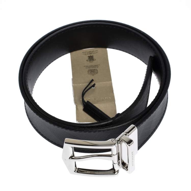 Pre Owned Burberry Black Check Coated Canvas James Reversible Belt 80CM