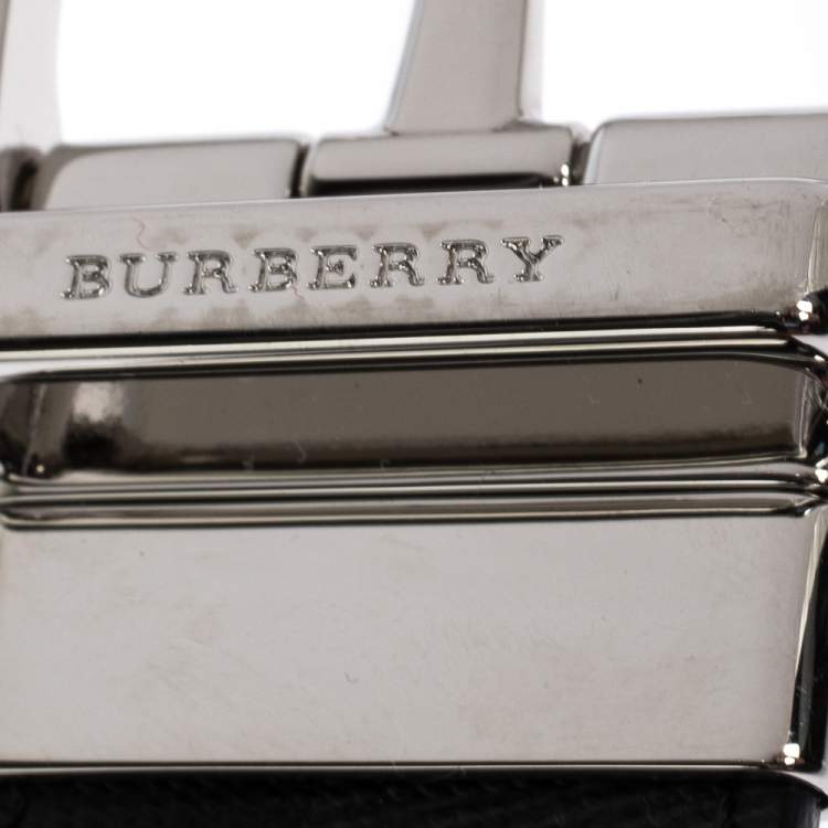 Pre Owned Burberry Black Check Coated Canvas James Reversible Belt 80CM