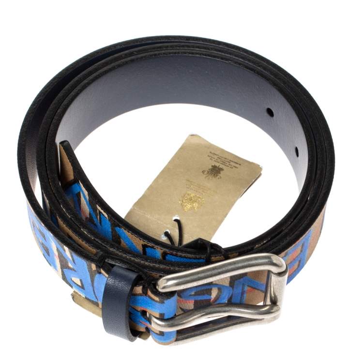 Pre Owned Burberry Multicolor Graffiti Print Check Coated Canvas Belt 105CM