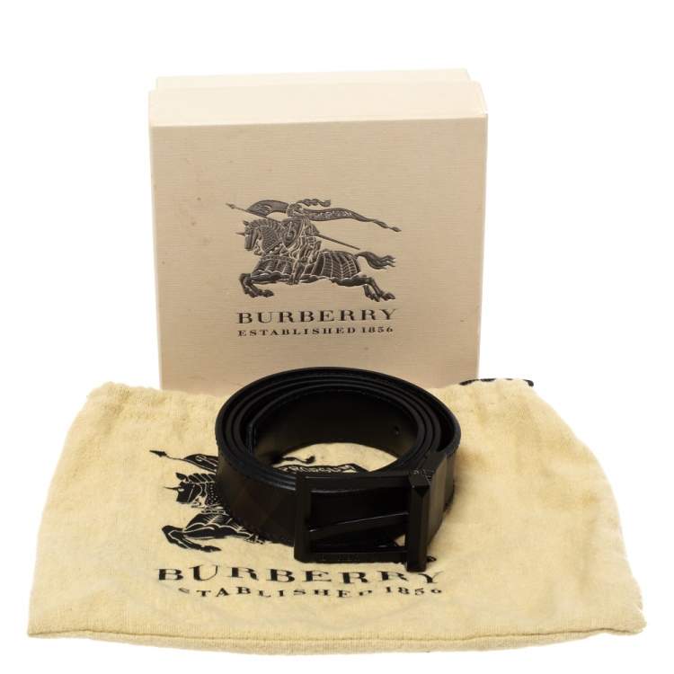 Pre Owned Burberry Black Beat Check Coated Canvas Buckle Belt 90CM