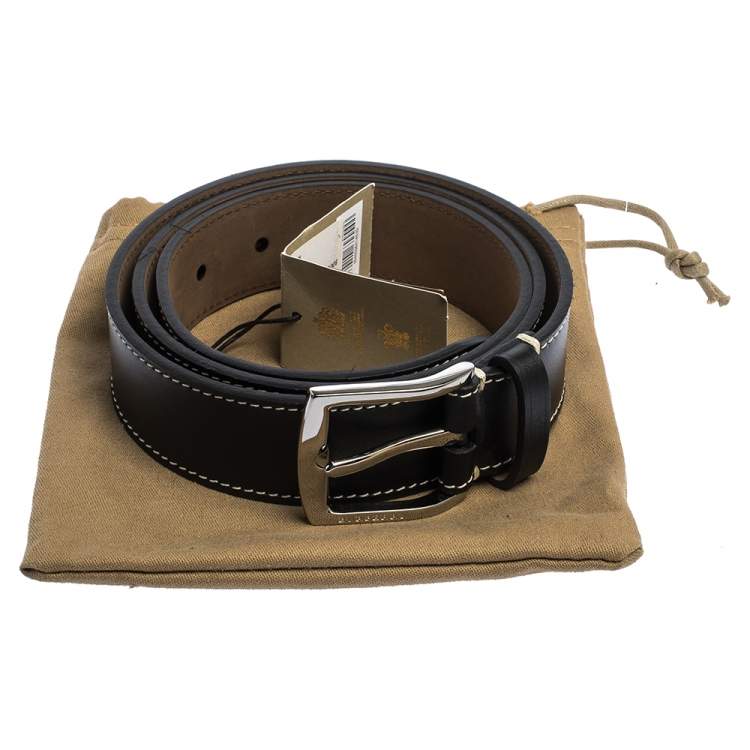 Pre Owned Burberry Black Topstitched Leather Buckle Belt 100CM